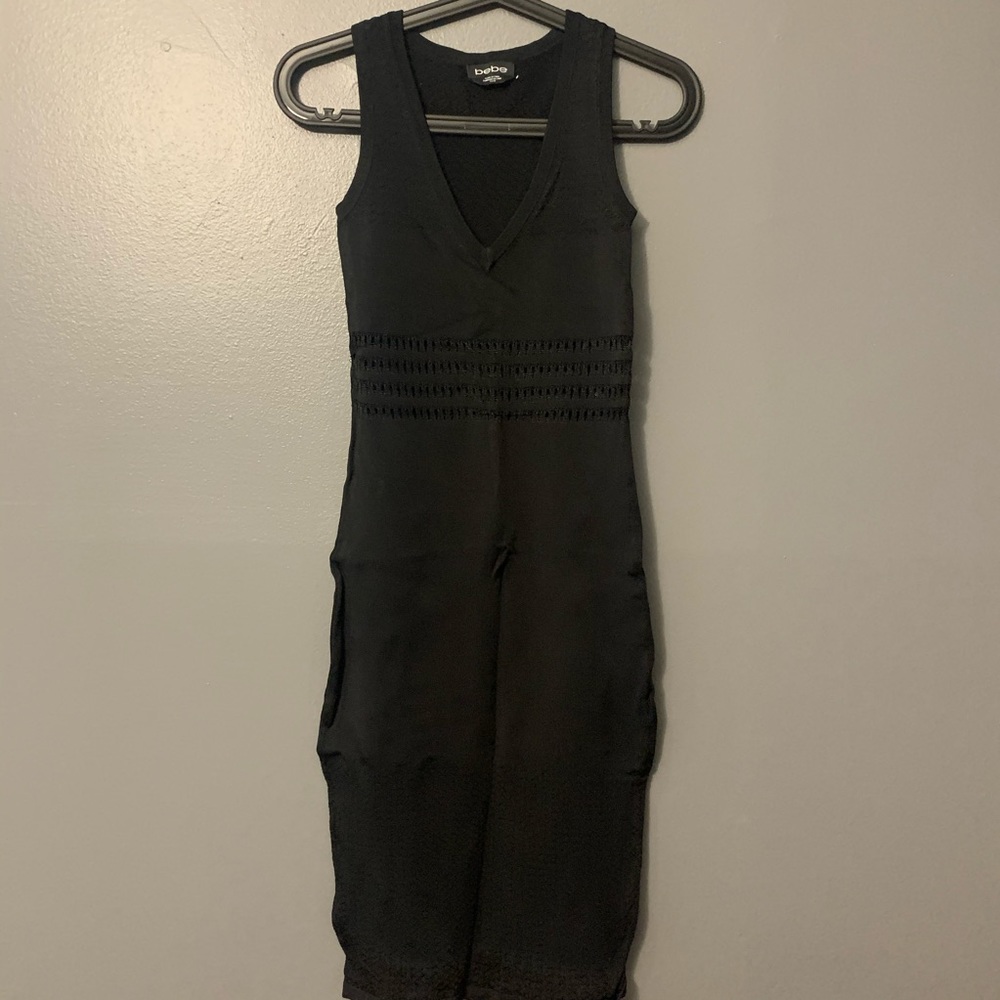 Black bodycon eyelet midi dress